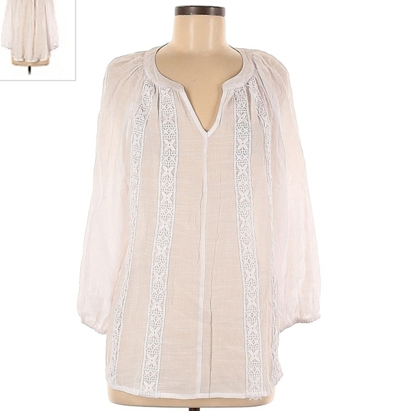 FUNDAMENTAL THINGS White Boho Bohemian Sheer V-Neck Blouse Top Women's Large L - Picture 1 of 9